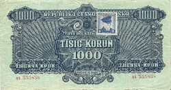1000 korun korona 1944 VH. Csehszlovákia Tükör SPECIMEN bélyeggel