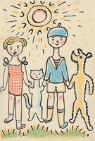 Kutya, cica, emberek, család- régi illusztráció reprintje, 60*40 cm, poszter, plakát reprodukció