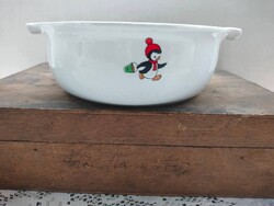 Régi Zsolnay porcelán levesestányér– pingvines dekorral