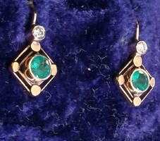 Antik Arany Art Deco Fülbevaló Smaragd Gyémánt Rókás fémjel