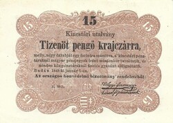 15 tizenöt pengő krajczárra krajcárra 1849 Kossuth bankó 5. hajtatlan