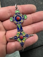 Antik marokói ezüst medál zománccal