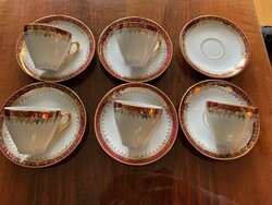 Meseszép PM kelet-német retró porcelán mokkás, kávés készlet 5 csésze 6 alj