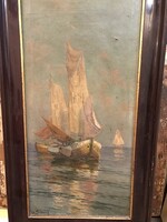 Ch. Soubreny jelzéssel :Hajók a tengeren olaj, vászon