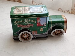 Fém zenedoboz Heinrich Haeberlein Lebkuchen Nürnbergi mézeskalács  zenélő doboz veterán játékautó