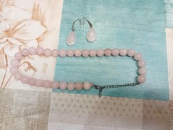 Valódi rózsakvarc nyakék+ fülbevaló