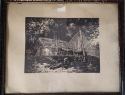 Török Endre (linómetszet?), Fontos Sándor és Bordás Ferenc (rézkarc?) alkotásai