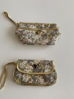 Leárazás! 2 db finom virágos flitteres nőies neszesszer sminktáska kozmetikai táska új sminktükörrel