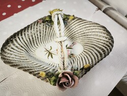 Kerámia rózsás, festett gyümölcsös kosár eladó! Olasz kerámia asztalközép kínáló eladó!