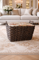 Kárpitozott, nagyobb méretű, füles, fonott masszív fa tároló, kosár, 50 cm