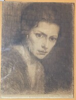 Krón Jenő (1882-1977)_fiatal női portré_rézkarc_40x30cm