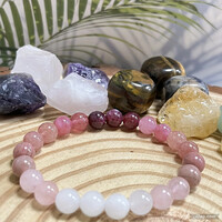 GRÁNÁT,EPERKVARC,RODONIT,RÓZSA KVARC. HOLDKŐ ÁSVÁNYOKBÓL KÉSZÜLT KARKÖTŐ.