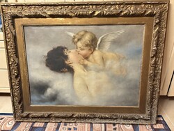 Antik Festmény angyali csók