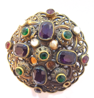 Bross biedermeier  ékszer gránát, ametiszt, gyöngyök