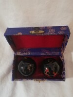 Baoding (Csikung) tűzzománc kivitel, aranyozott golyók, sárkány, főnix mintával   O