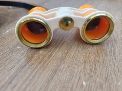 Szovjet vintage opera távcső – narancssárga lencsékkel, bőrtokkal (1950–70-es évek)