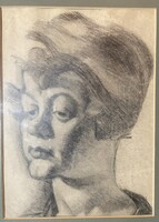 Krón Jenő (1882-1977)_női portré_szénrajz_25x17cm