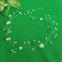 Fehér gyöngyös, virágos menyasszonyi hajdrót, hajdísz – 60cm