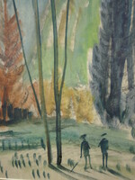 (K) Ismeretlen festő (Bernáth Aurél?) : Erdőszélen sétálók