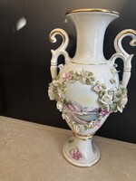 Apulum kézi festett serleg váza 60cm nagyméretű, virágdíszítéssel