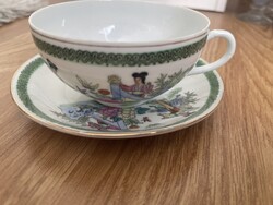 Gyönyörű gyűjtői finom vékony porcelán Kinai jelenetes teás csésze kistányérral