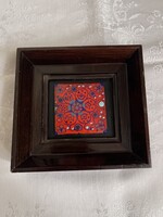 Retró különleges tűzzománc kép fa kerettel.