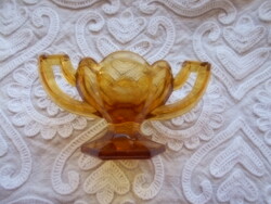 Antik borostyán színű asztali üveg sótartó