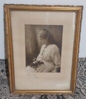 1910 körül - Antik fénykép eredeti keretében - fotó - Szövényi Klára úrhölgy - 28 x 36 cm.