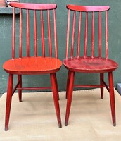 Retro régi piros szék tömörfa pálcaszék mid-century modern 1960-as évek