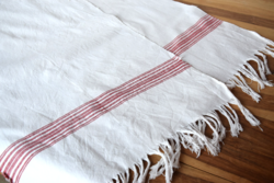 PÁR Antik régi népi len vászon szőtt szőttes törölköző törlő konyharuha 97 x 49 + rojt dísztörölköző