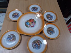 Zsolnay süteményes készlet,mitológiai jelenetes lüsztermázas Angelika K.