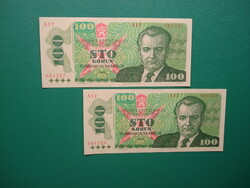 Csehszlovákia 2*100 korona 1989 sorszámkövető