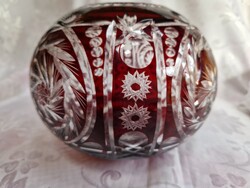 Rubin vörös, gömb alakú kristály váza/közép dísz, meseszép, kézzel csiszolt, hibátlan