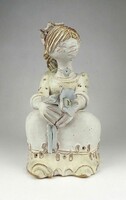 1Y403 Lány virágcsokorral - Kovács Éva kerámia figura 22 cm