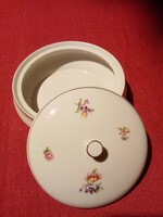 Régi jelzett hollóházi virágos porcelán bonbonier / doboz  tetővel