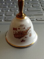 Réz fogantyús aranyozott mintás porcelán csengő