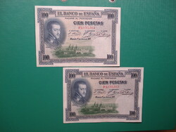 Spanyolország 2*100 pesetas 1925 Extraszép, sorszámkövető!