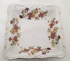 Zsolnay pillangó mintás kézzel festett porcelán tésztás / köretes tál aranyozott peremmel