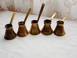 Török kávé főző kiöntő 13 - nyeles kávéfőző dzsezva retro 1-2 személyes réz  5db egyben javítandó