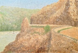 ÁR ALATT! 9 ezer Ft-ról: Vízparti szirtek, régi olajfestmény - hegyi táj