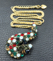 Bross, kitűző BNY08 - Antik hatású strasszköves medál nyaklánccal 40x68mm