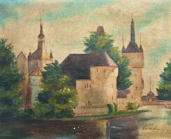 Városligeti tó a Vajdahunyad várral (olaj, vászon) régi budapesti városkép,