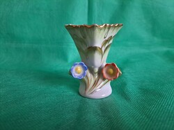 Herendi Victoria mintás porcelán ibolya váza (Viktória) virág rátétekkel