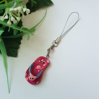 Pink colored, teddy bear slipper shaped mobile decoration, hanging decoration, bag decoration