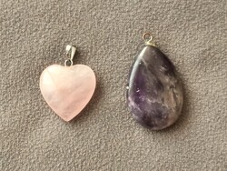 Ametiszt és rózsakvarc ásvány medál