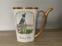 KARLOVY VARY kúrapohár, ivópohár, aranyozott, jelzett fürdőpohár, 13,5 cm.
