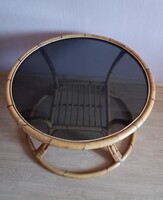 Egyedi gyártású vintage nád dohányzóasztal füstüveggel