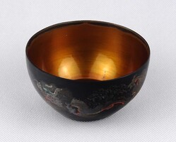 1X710 Régi keleti sárkányos és aranyhal díszes kínai lakk tál