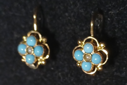 Antik Arany Nefelejts Virág Fülbevaló Türkiz Austria Rókafejes fémjellel