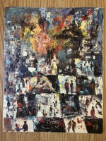 Sakksorozat  art by Konrad Biro cm,  olaj kasírozott vászon